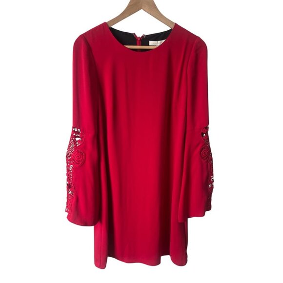 NWT Mika Mindel Cherry Red Lace Bell Sleeve Zip Back Cindy Dress XS Reg. $169 - Picture 5 of 12